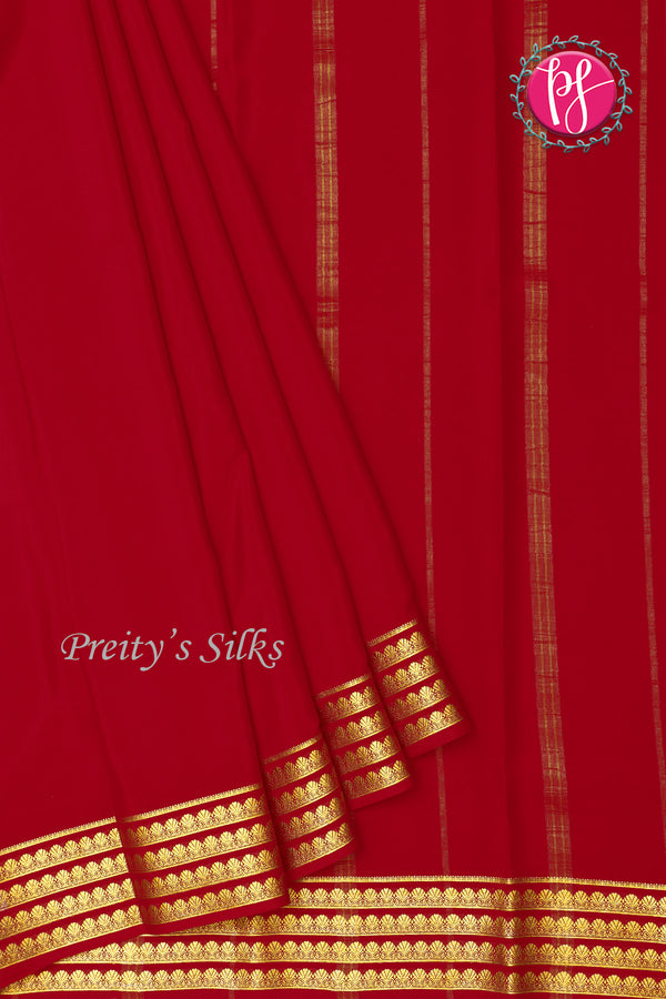 Pure Mysore Crepe Silk Saree-Red-PA19558