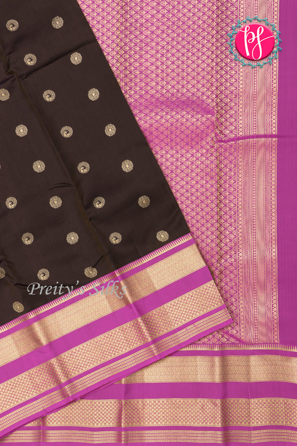 Half Pure Kanchipuram Silk Saree-Black And Pink-PA25014