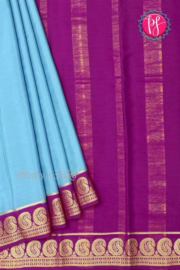 Pure Mysore Crepe Silk Saree-Sky Blue And Purple-PA20648