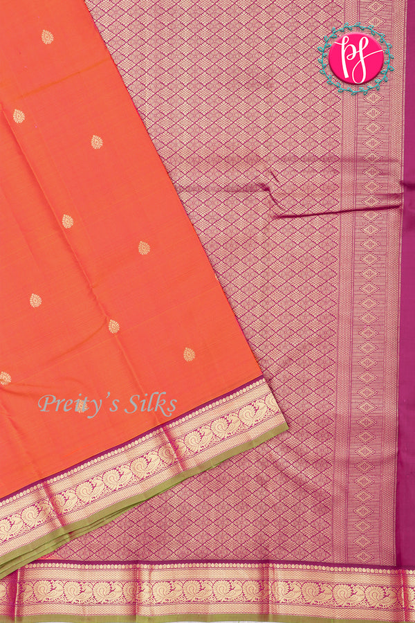 Pure Kanchipuram Silk Saree-Orange-PA27118