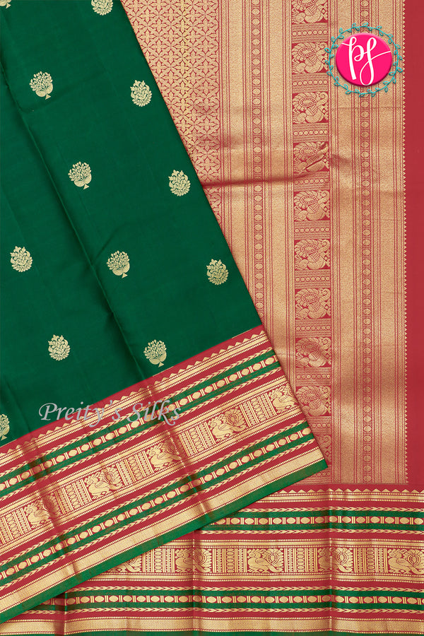 Pure Kanchipuram Silk Saree-Green And Red-PA27234