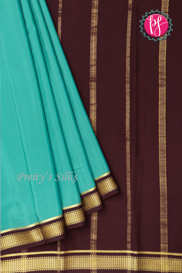 Pure Mysore Crepe Silk Saree -Teal Blue And Chocolatebrown-PA10650
