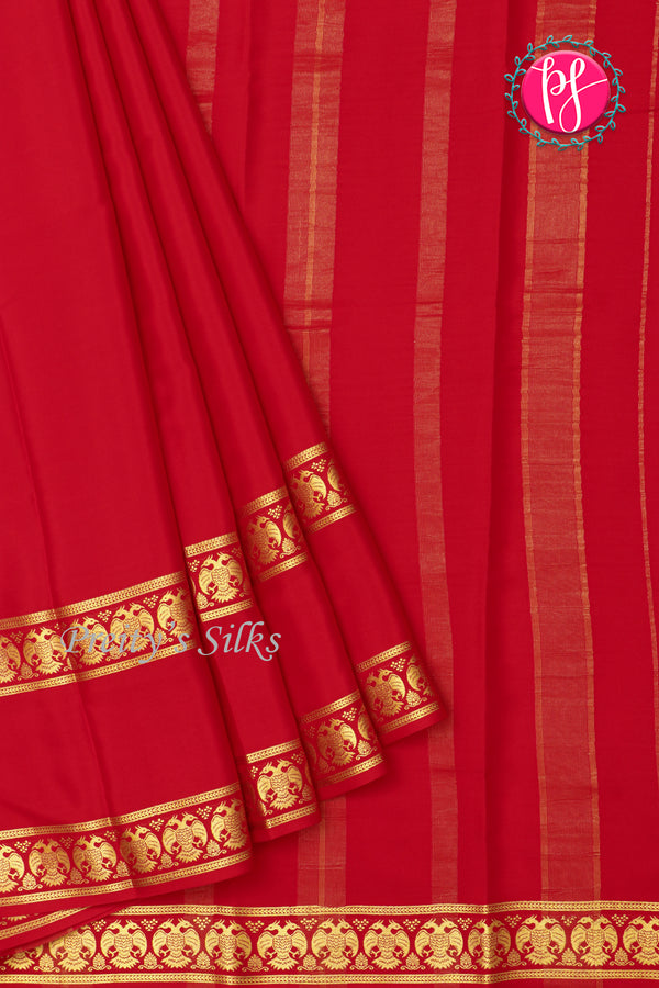 Pure Mysore Crepe Silk Saree-Gandaberunda DoubleBorder-PA20598