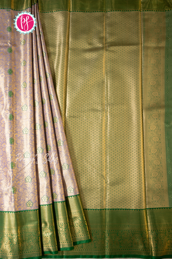 Semi Kanchipuram Silk Saree-White And Green-PA57094