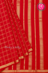 Pure Mysore Crepe Silk Saree-Doublechecks-Red-PA20527