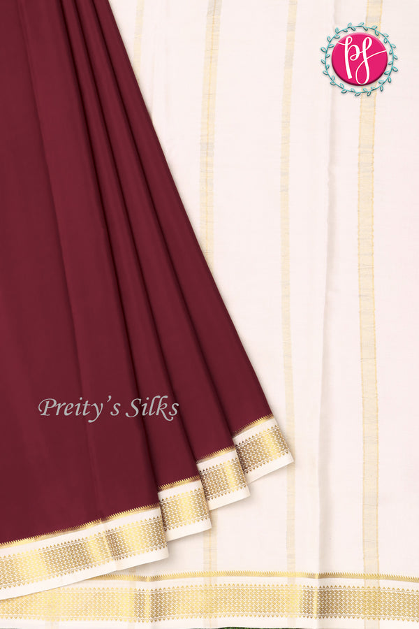 Pure Mysore Crepe Silk Saree -Maroon And White-PA10650