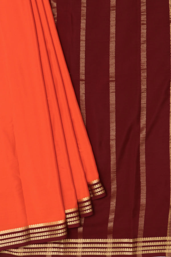 Pure Mysore Crepe Silk Saree -Rustorange And Chololate Brown-PF79543