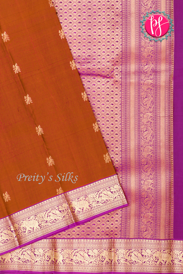 Half Pure Kanchipuram Silk Saree-Mustardyellow And Pink-PA25013