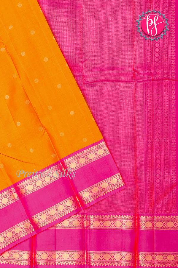 Pure Kanchipuram Silk Saree-Yellow And Pink-PA35455
