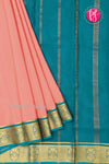 Pure Mysore Crepe Silk Saree -Soft Coral And Anandblue-PF86046