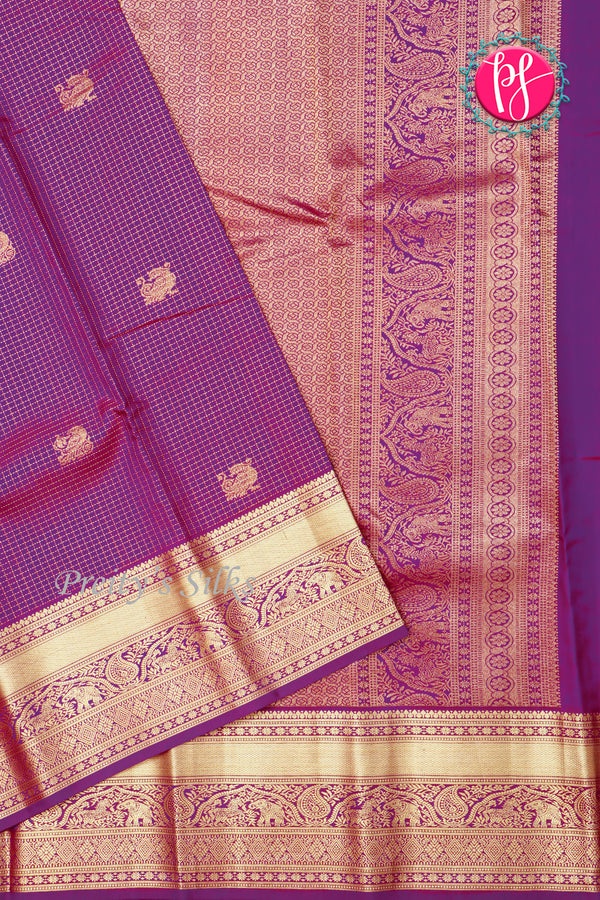 Pure Kanchipuram Silk Saree-Purple-PA34602