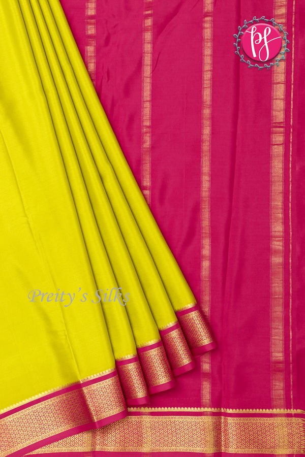 Pure Mysore Crepe Silk Saree -Olive Green And Pink-PF82615