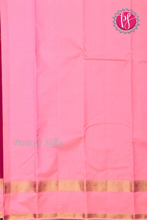 Half Pure Kanchipuram Silk Saree-Rosered And Lightpink-PF82179