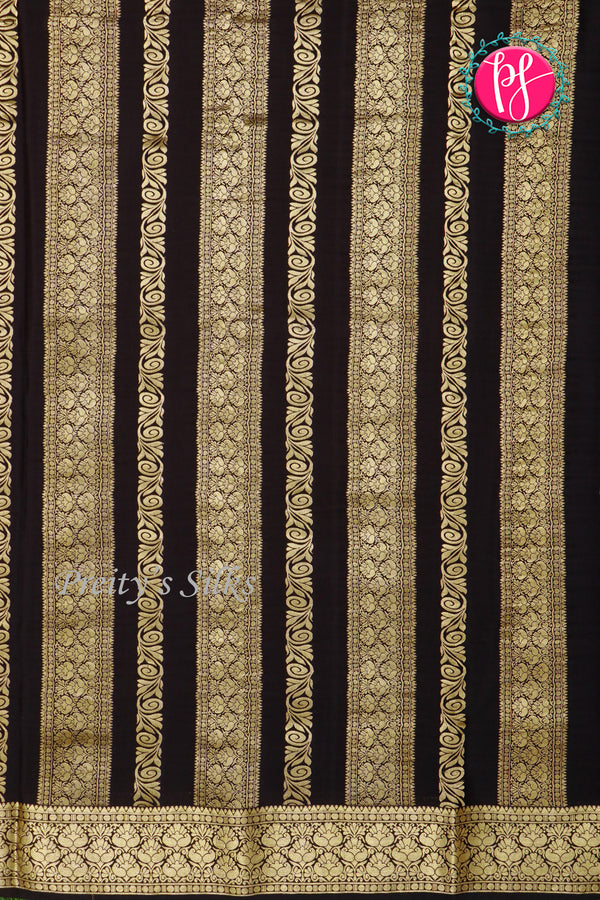 Pure Mysore Crepe Silk Saree-Mustardyellow And Black-PA46832