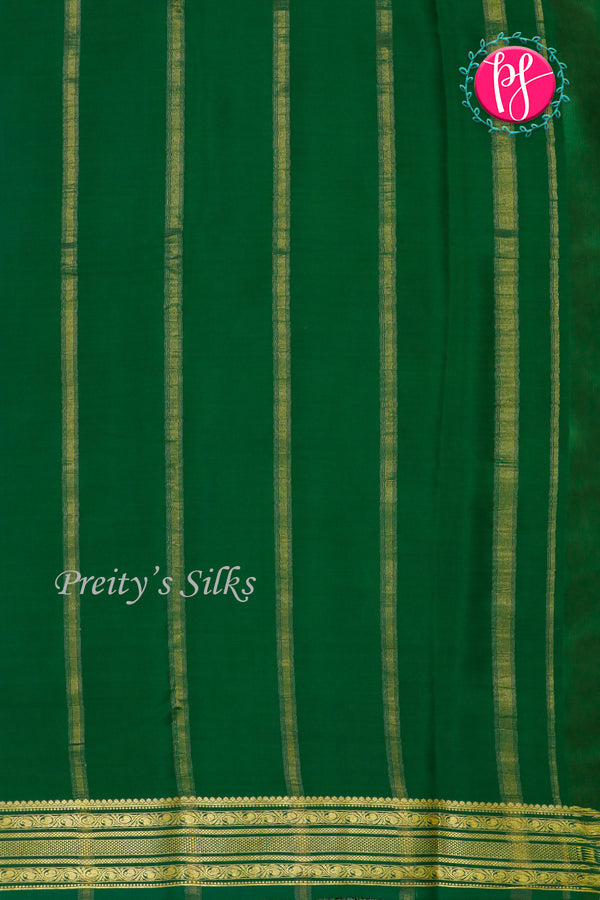 Pure Mysore Crepe Silk Saree-CrimsonRed And Bottlegreen-PA28981