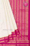Pure Mysore Crepe Silk Saree -White And Pink-PF86103