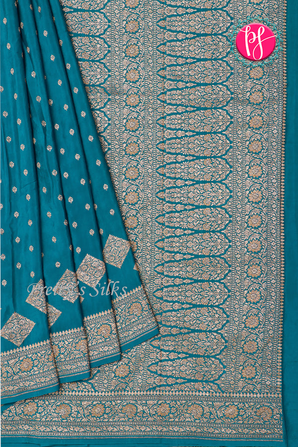 Pure Banarasi Crepe Silk Saree-DeepTealblue-PA22100