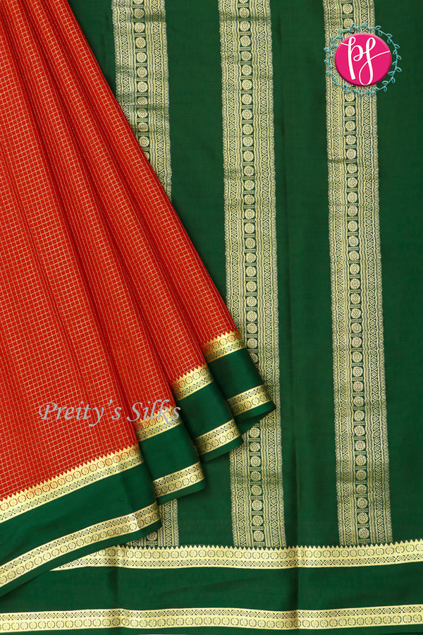 Pure Mysore Crepe Silk Saree -Red And BottleGreen-PF860498