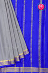 Pure Mysore Crepe Silk Saree-Grey And Royalblue-PA22237