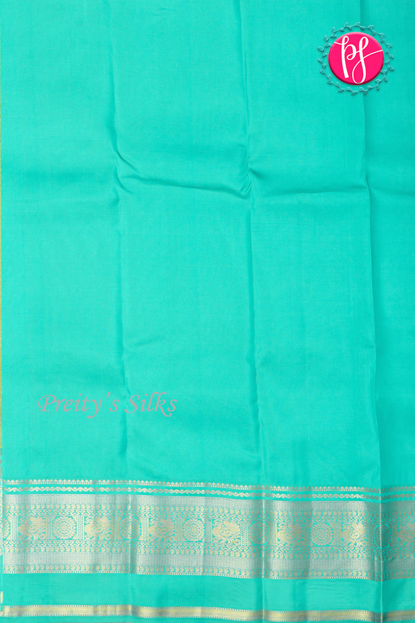 Half Pure Kanchipuram Silk Saree-Sage Green And Bright Turquoise-PA25832