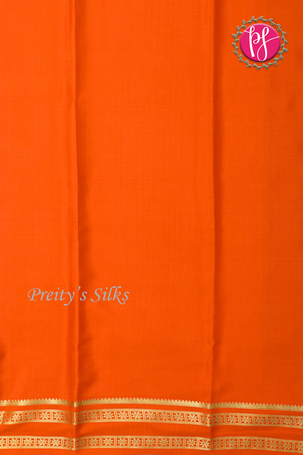 Pure Mysore Crepe Silk Saree -Slateblue And Orange-PF86103