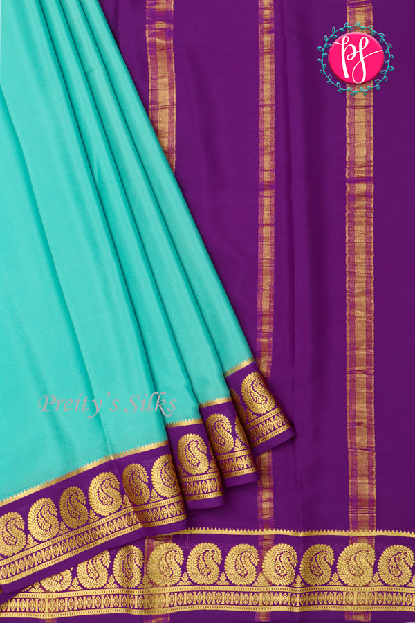 Pure Mysore Crepe Silk Saree-Skyblue And Deeppurple-PA20648