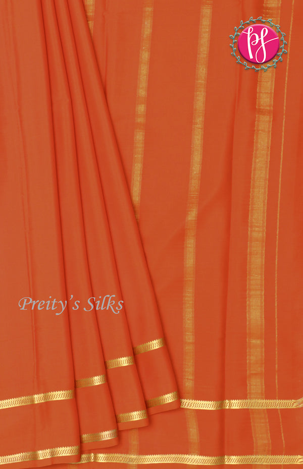 Pure Mysore Crepe Silk Saree With Bentex Border-Orange-PF46788