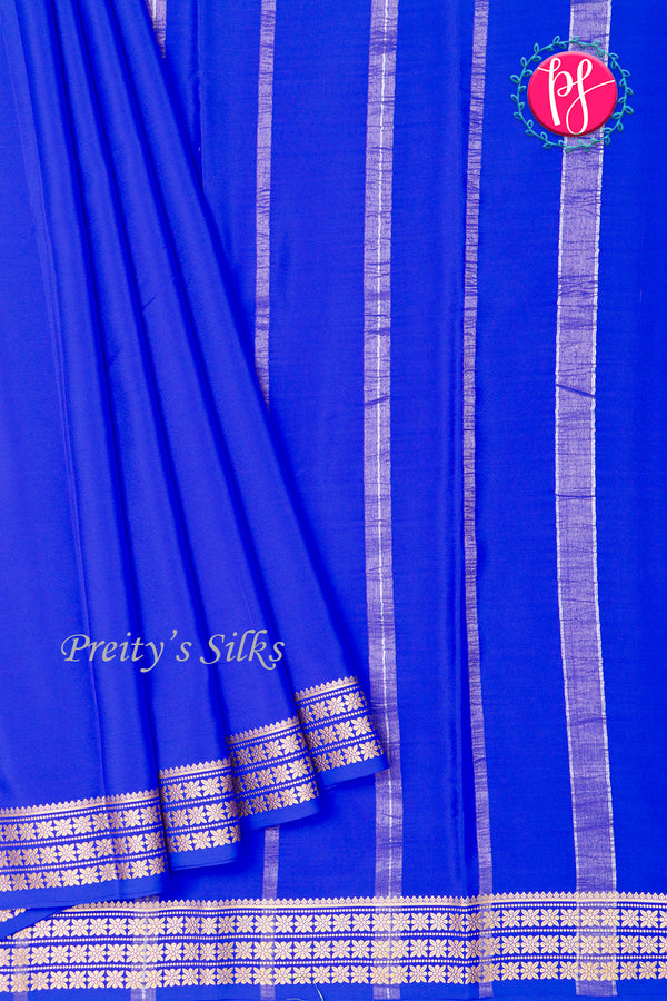 Pure Mysore Crepe Silk Saree-Royalblue-PA19578