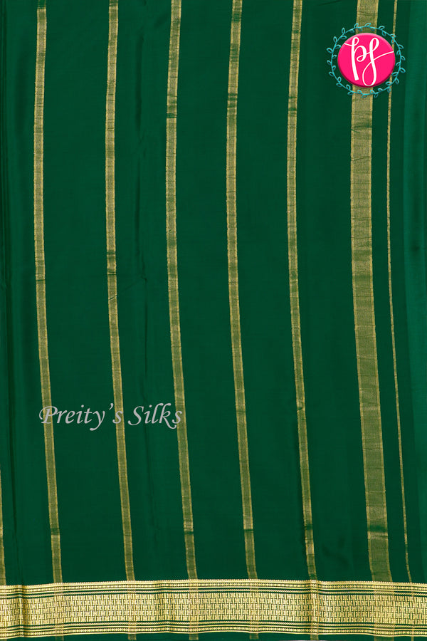 Pure Mysore Crepe Silk Saree-Mustardyellow And Bottlegreen- PA34000
