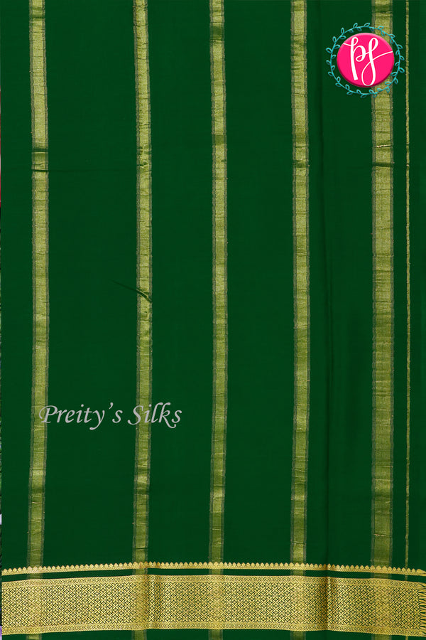 Pure Mysore Crepe Silk Saree-Crimsonred And Bottlegreen-PA28744