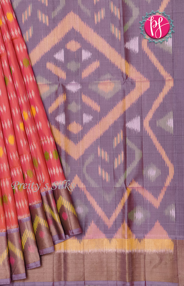 Pure Pochampally Soft Silk saree-Reddish Pink - Light lilac-PF38078