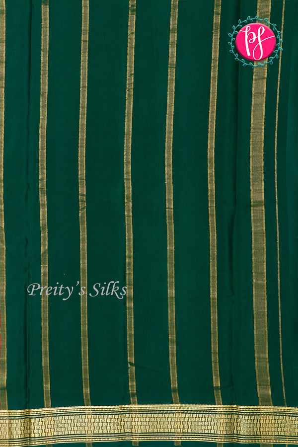 Pure Mysore Crepe Silk Saree-Red And Bottlegreen- PA34000