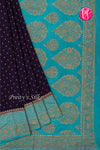 Pure Banarasi Crepe Silk Saree-Navy blue And Skyblue-PA22100