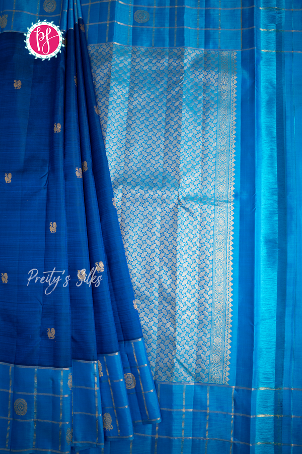 Pure Kanchipuram Silk Saree-Blue -PA57122