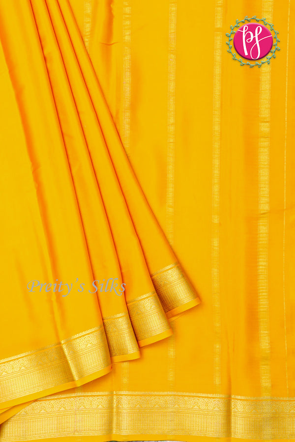 Pure Mysore Crepe Silk Saree-Yellow-PF84310