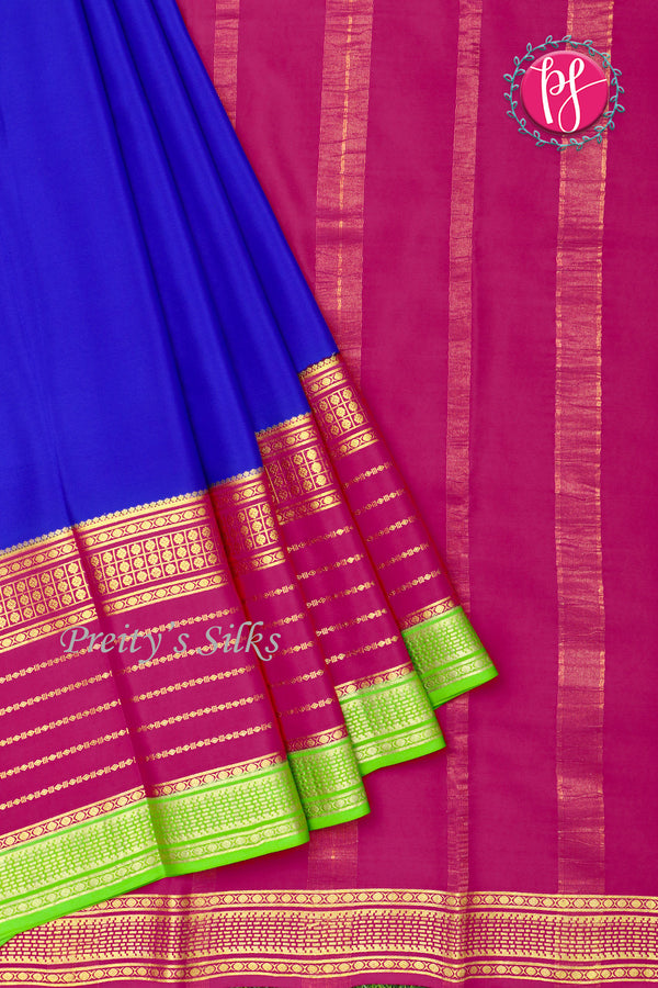 Pure Mysore Crepe Silk Saree -Royalblue And Pink Green-PA01213