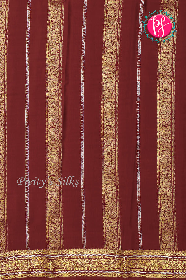 Pure Mysore Crepe Silk Saree-PowderBlue And Deepmarron-PA46766