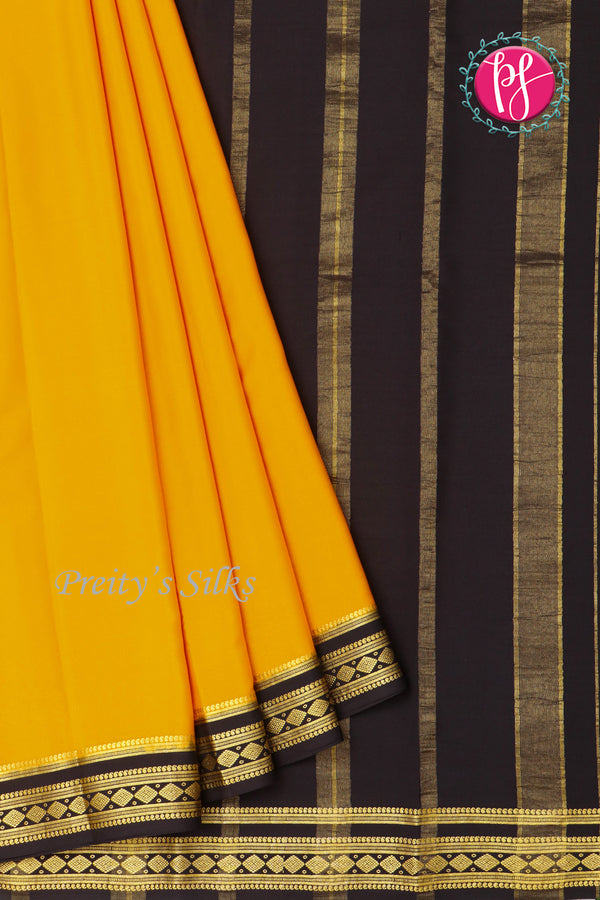 Pure Mysore Crepe Silk Saree-Yellow And Black-PA19913