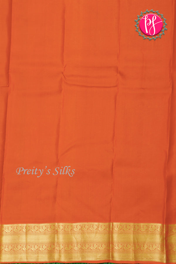 Half Pure Kanchipuram Silk Saree-Mustardyellow And RustOrange-PA24684
