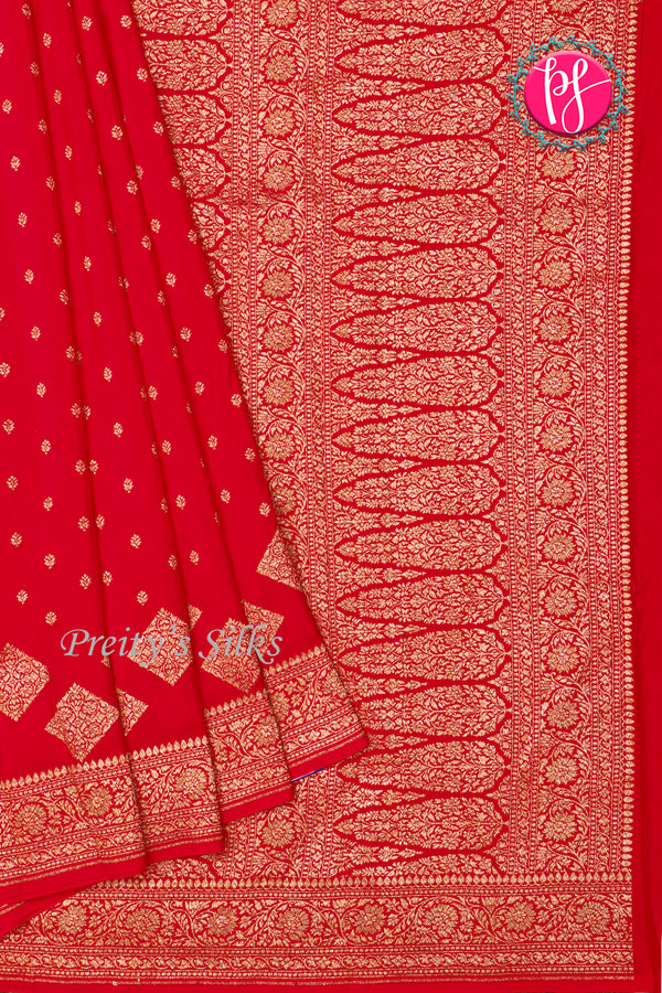 Pure Banarasi Crepe Silk Saree-Red-PA22100