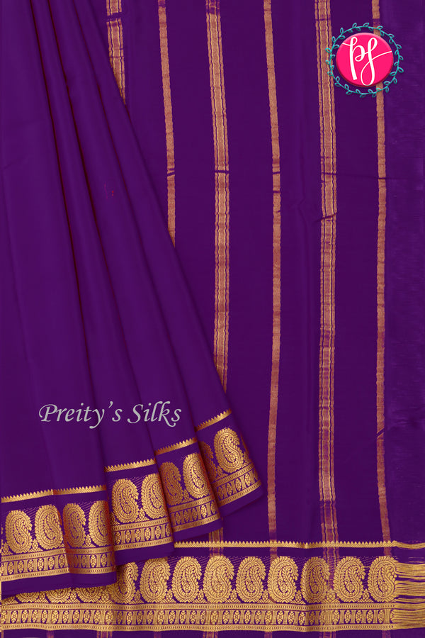 Pure Mysore Crepe Silk Saree-Deeppurple-PA20648