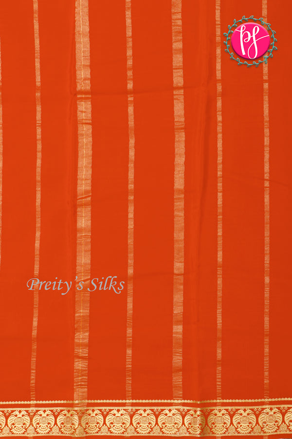 Pure Mysore Crepe Silk Saree-Gandaberunda Border-Orange-PA26362