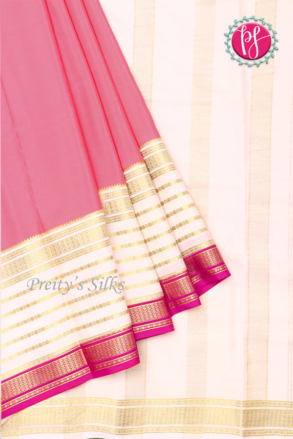 Pure Mysore Crepe Silk Saree -Bright Rose And White Red-PA01209