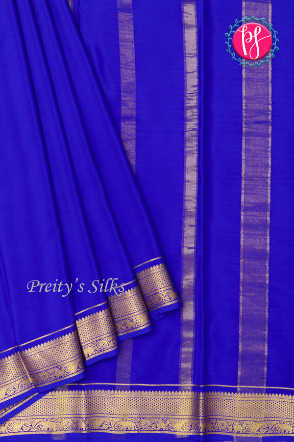 Pure Mysore Crepe Silk Saree-Royalblue-PF20850