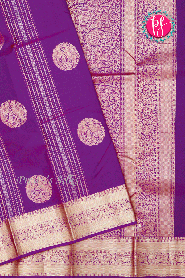 Pure Dual shade Kanchipuram Silk Saree-Purple-PA34466