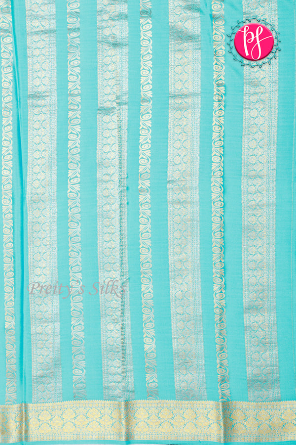 Pure Mysore Crepe Silk Saree-Royalblue And Skyblue-PA46832