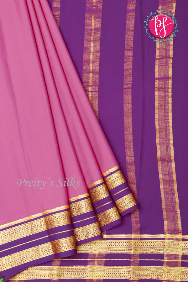 Pure Mysore Crepe Silk Saree-Dusky Magenta pink And Voilet-PA19929
