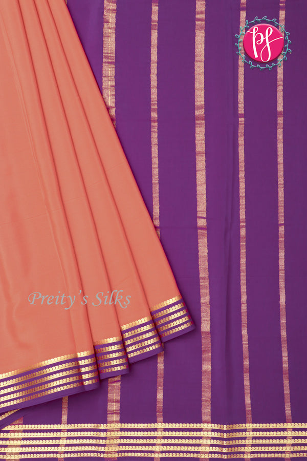 Pure Mysore Crepe Silk Saree-Light Kankambara and Purple-PA19960
