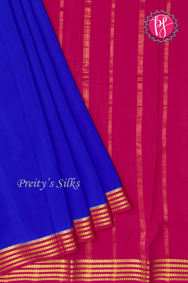 Pure Mysore Crepe Silk Saree -Royal blue And Mejentapink-PF79543
