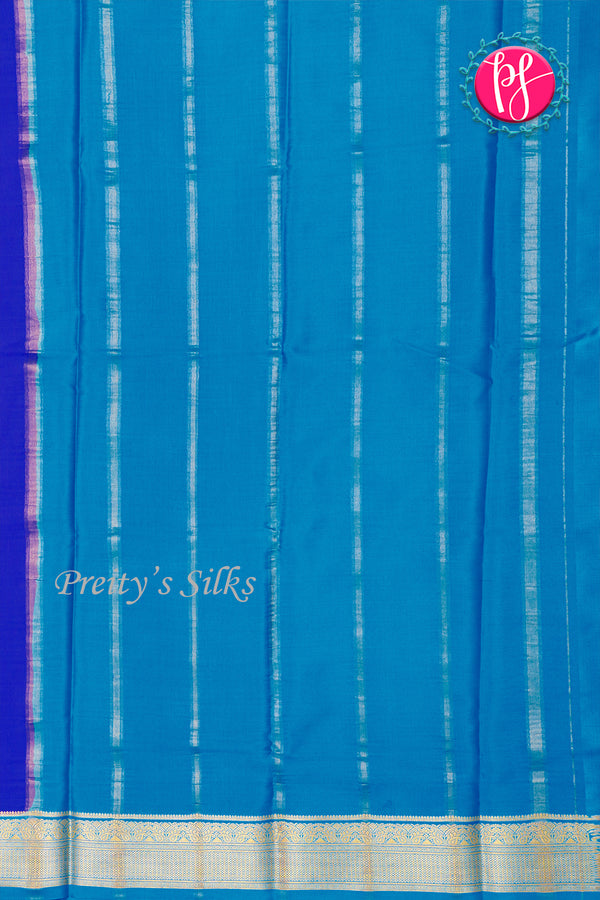 Pure Mysore Crepe Silk Saree-Royalblue And Tealblue-PA28962